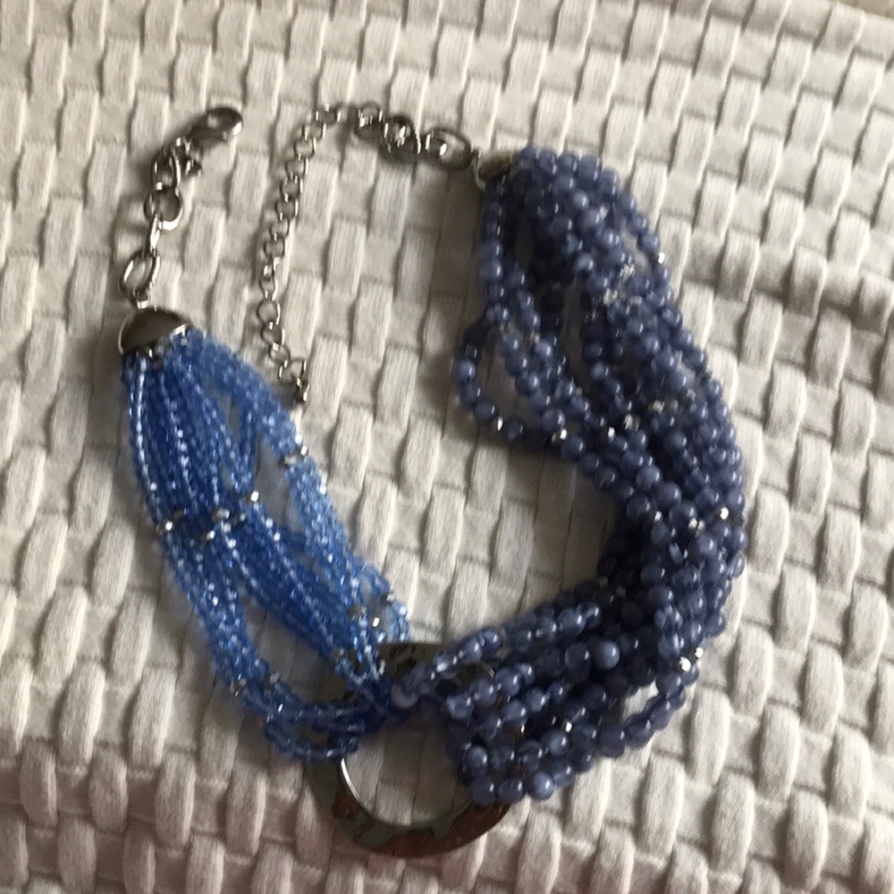 Silver Purple and Blue Multi Strand Beaded Necklace